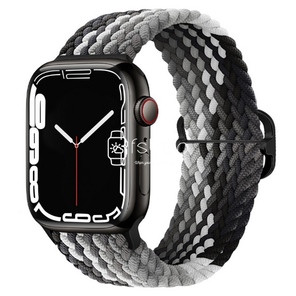 Apple Watch Strap - Black Grey Braided Belt (38 mm / 40 mm / 41 mm || 42 mm / 44 mm / 45 mm / 49 mm)