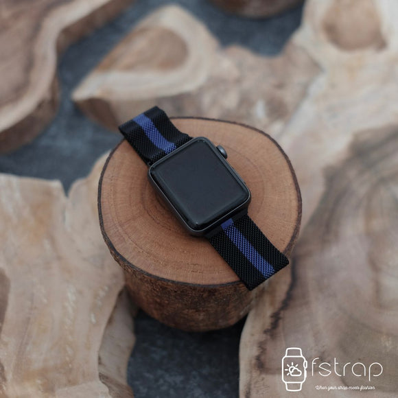 Apple Watch Strap - Black Blue Strip Milanese (38 mm / 40 mm II 42 mm / 44 mm) - Fstrap.id