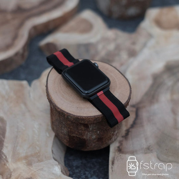 Apple Watch Strap - Black Red Strip Milanese (38 mm / 40 mm II 42 mm / 44 mm) - Fstrap.id