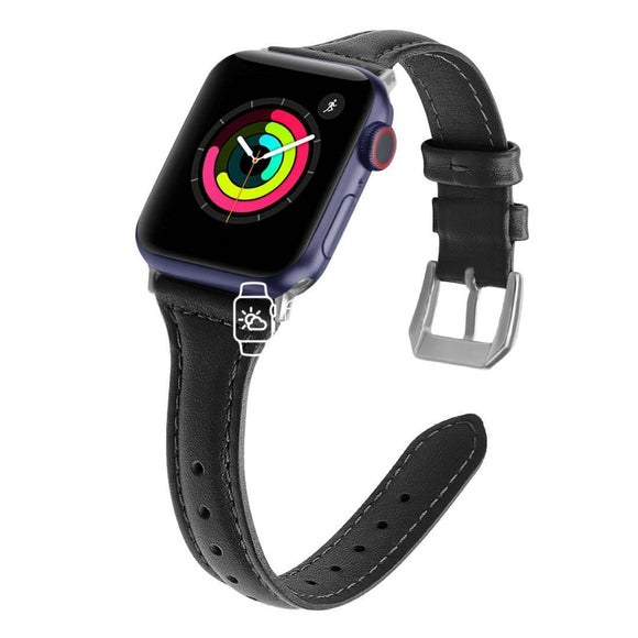 Apple Watch Strap - Black Slim Leather (38 mm / 40 mm || 42 mm / 44 mm) - Fstrap.id