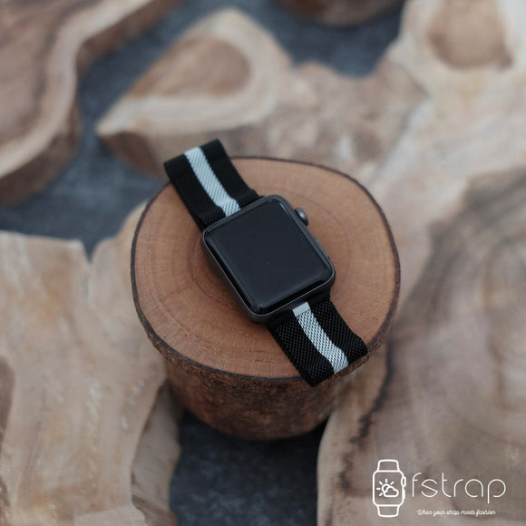 Apple Watch Strap - Black White Strip Milanese (38 mm / 40 mm II 42 mm / 44 mm) - Fstrap.id