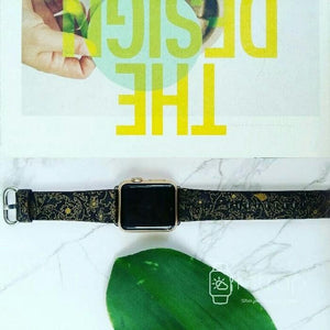 Apple Watch Strap - Black With Gold Flower (38 mm / 40 mm II 42 mm / 44 mm) - Fstrap.id
