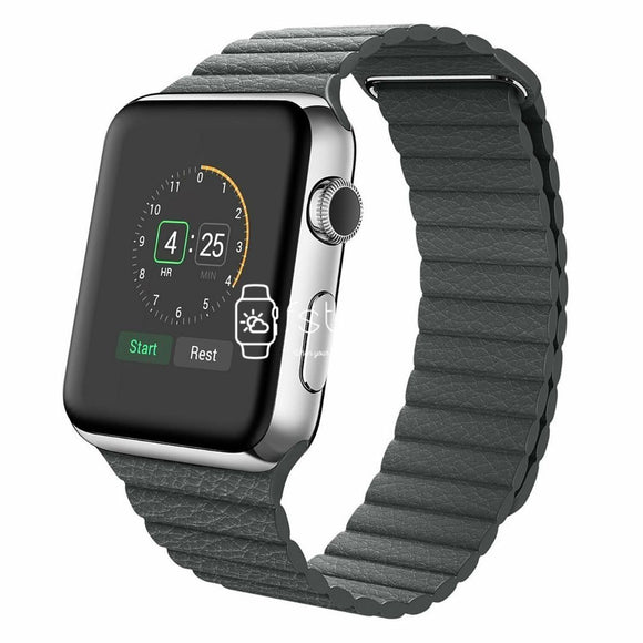 Apple Watch Strap - Gray Magnetic Leather Loop (38 mm / 40 mm || 42 mm / 44 mm) - Fstrap.id
