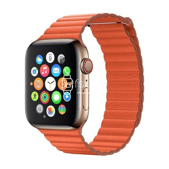 Apple Watch Strap - Orange Magnetic Leather Loop (38 mm / 40 mm || 42 mm / 44 mm) - Fstrap.id
