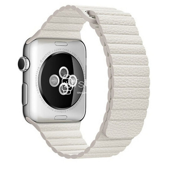 Apple Watch Strap - White Magnetic Leather Loop (38 mm / 40 mm || 42 mm / 44 mm) - Fstrap.id