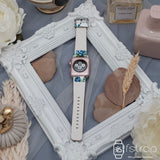 Apple Watch Strap - White With Blue Flower (38 mm / 40 mm II 42 mm / 44 mm) - Fstrap.id