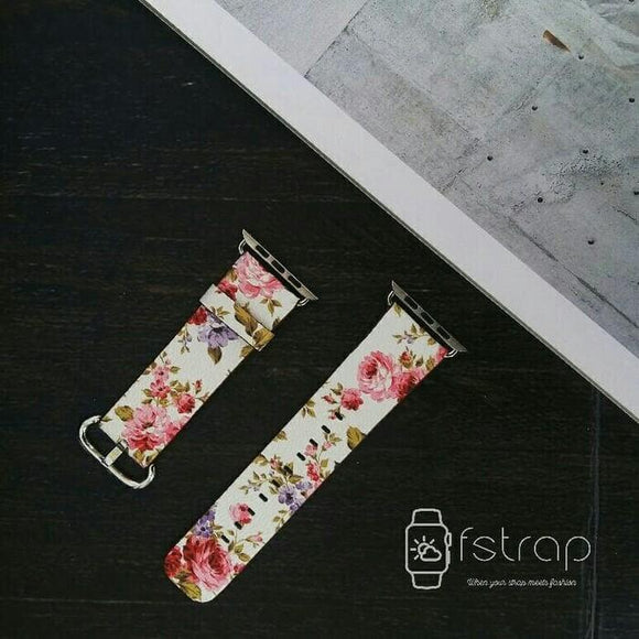 Apple Watch Strap - White With Red Rose (38 mm / 40 mm II 42 mm / 44 mm) - Fstrap.id