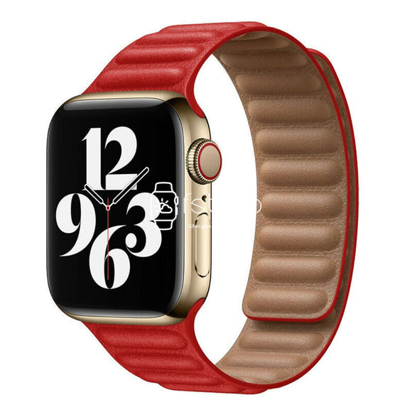 Apple Watch Strap - Red Link Leather (38 mm / 40 mm / 41 mm || 42 mm / 44 mm / 45 mm / 49 mm)