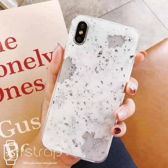 White Silver Foil Bling Marble Case - Fstrap.id